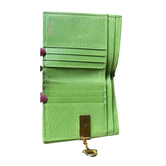 PICCHIONI Lime Green Leather Wallet w Gold-tone Clasp Closure - Picture 7 of 16
